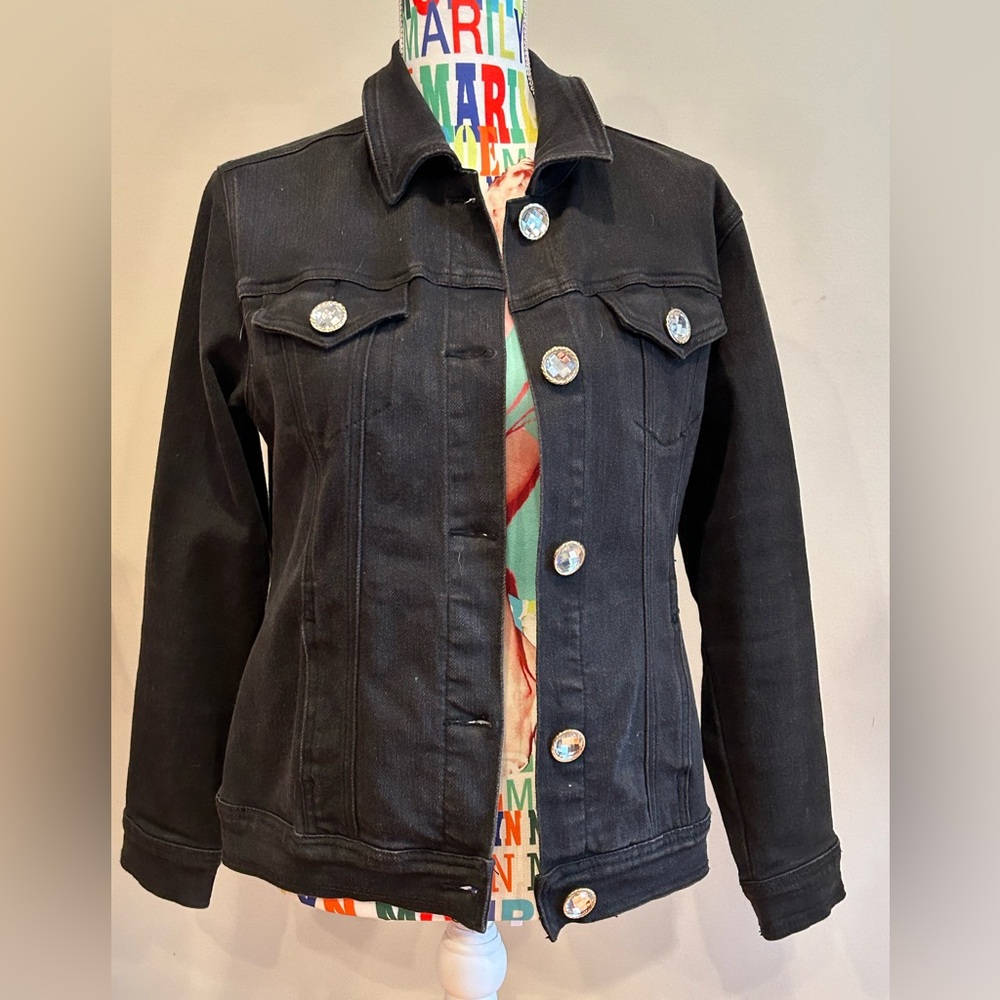 Diane Gilman black Jean jacket with big crystal buttons in excellent condition.